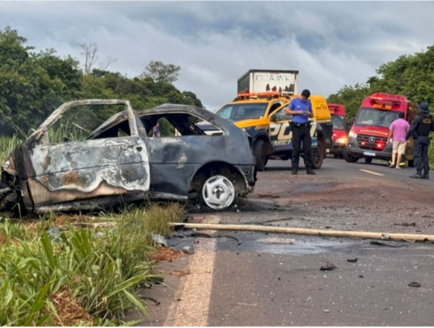 Acidente fatal na MS 276: motorista morre carbonizado em colisão com carreta